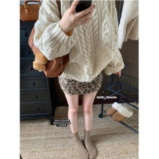 批发微胖mm复古豹纹仿羊羔毛半身裙女秋<b class='q'>冬</b>欧美风高腰百搭减龄包臀短裙