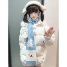 批发日系小个子甜美可爱少女加厚保暖连帽棉服魔术贴雪人<b class='q'>棉衣</b>外套围巾