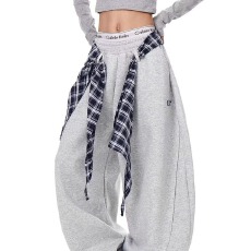 批发2026春夏新款真两件拆卸格子屁帘工<b class='q'>装</b>复古牛仔裤宽松显瘦阔腿裤<b class='q'>女</b>