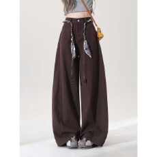 批发美式复古阔腿弯刀牛仔裤女<b class='q'>秋</b>季辣妹韩版通勤宽松显瘦松弛感休闲裤