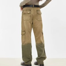 批发美式高街卡其色工装牛仔裤女2026春季新款高腰修身显瘦微喇拖地裤