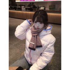 批发漂亮防寒不费力学院字母印花粉色连帽棉服外套女冬季宽松加厚棉衣