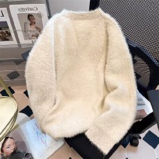 2026秋冬新款韩系超好看圆领套头毛衣女宽松慵懒风高级感针织上衣