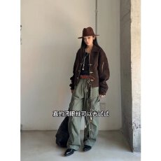 秋冬日系港风复古美拉德单排扣毛呢外套男女宽松休闲呢子大衣夹克