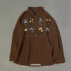 批发<b class='q'>夏</b>季日系复古休闲宽松百搭花卉刺绣华夫格长袖衬衫上衣男女