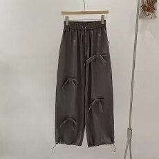 批发美式蝴蝶结工装裤女装夏新款松紧腰绳口袋宽松长裤甜酷直筒休闲裤