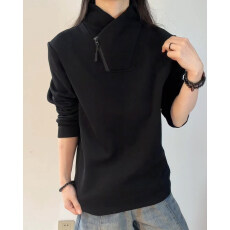 批发曼巴棉美式斜拉链<b class='q'>卫衣</b><b class='q'>男</b>女春秋冬立领长袖t恤老钱风内搭上衣
