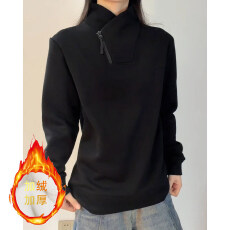 批发华棉复贝贝绒美式斜拉链加绒<b class='q'>卫衣</b><b class='q'>男</b>女秋冬立领长袖t恤内搭上衣