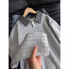 批发2026春秋季美式假两件格子拼翻领休闲<b class='q'>卫衣</b>男女同款POLO领<b class='q'>卫衣</b>潮
