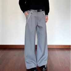 批发美式高级设计感阔腿<b class='q'>西装</b>休闲裤<b class='q'>男</b>女宽松垂感复古街头柳钉褶布长裤
