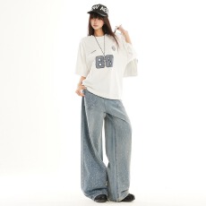 批发美式复古字母印花<b class='q'>短袖</b>t恤女春夏新宽松<b class='q'>情侣</b><b class='q'>运动</b>落肩纯棉上衣ins男