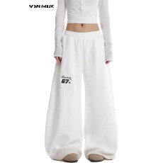 批发VINMUK美式星星烫钻<b class='q'>户外</b>卫裤女冬季垂感<b class='q'>宽松</b>阔腿休闲裤潮