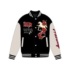 批发龙凤尼皮手臂撞色钉珠皮袖<b class='q'>棒球</b>服女春秋宽松百搭休闲夹克<b class='q'>外套</b>