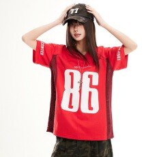 批发春季新款美式运动风透气<b class='q'>短袖</b>T恤女数字秋衣宽松<b class='q'>情侣</b><b class='q'>百搭</b>上衣男潮T