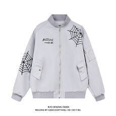 批发美式高街蜘蛛刺绣夹克男女生春季国潮宽松嘻哈痞帅飞行服<b class='q'>外套</b>