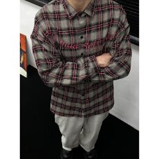 批发美式高街格纹<b class='q'>衬衫</b>男女2025春季新款字母印花<b class='q'>情侣</b><b class='q'>长袖</b><b class='q'>衬衣</b>宽松上衣