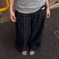 批发美式B计划复古格子抽绳松紧<b class='q'>休闲裤</b>女男潮牌春秋宽松阔腿百搭长裤