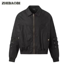 批发美式复古<b class='q'>夹克</b>外套女男春秋新款翻领设计感机车服<b class='q'>休闲</b>宽松情侣上衣