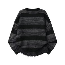 批发日系撞色条纹圆领<b class='q'>毛衣</b><b class='q'>男</b>女春秋复古慵懒风套头宽松针织衫上衣外套