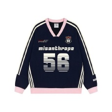 批发国潮牌美式复古V领球衣卫衣男女春季情侣套头外套上衣宽松