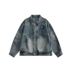 批发美式复古潮牌水洗做旧牛仔夹克男女春秋宽松潮流<b class='q'>百搭</b>情侣外套