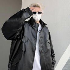 批发大码美式复古咖色机车Pu皮衣女<b class='q'>秋</b>季高级感宽松短款夹克开衫外套潮