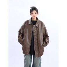批发<b class='q'>秋</b>季新款PU皮纯色嘻哈外套上衣ins美式复古机车风皮夹克男女帅气
