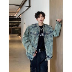 批发美式短款牛仔外套男女<b class='q'>冬</b>季潮牌水洗工装夹克复古cleanfit上衣