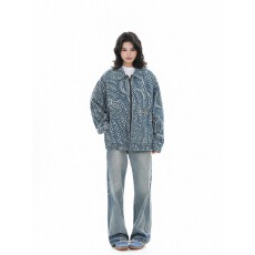 批发牛仔<b class='q'>外套</b>美式前言日记复古波点翻领百搭宽松<b class='q'>休闲</b>潮牌工装上衣女