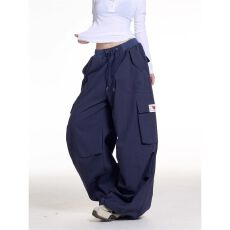 批发ins<b class='q'>松紧腰</b>抽绳拼色多口袋休闲裤潮流新款文艺时尚慵懒原宿百搭