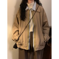 批发美式复古情侣款拼接<b class='q'>格子</b><b class='q'>外套</b>春秋高级感百搭高街痞帅男女夹克上衣