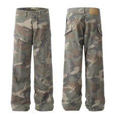 批发美式复古宽松迷彩工装牛仔裤女2026春季<b class='q'>新款</b>高腰直筒显瘦阔腿裤子