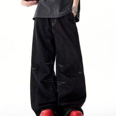 批发小众高级感潮牌痞帅炸街裤子男女款美式设计感宽松垂坠牛仔裤情侣