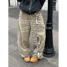 批发美式复古字母印花弯刀工装裤男女秋季<b class='q'>新款</b>设计感宽松阔腿牛仔裤子