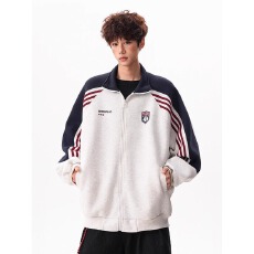 批发美式复古徽章插肩袖立领卫衣女男秋季宽松休闲<b class='q'>百搭</b>运动棒球服情侣