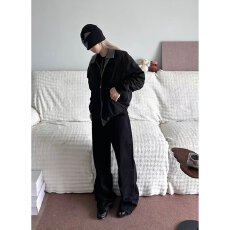 批发老钱风<b class='q'>千鸟格</b>拼接男女春秋季2026新款复古翻领工装上衣外套夹克