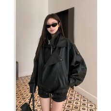 批发cleanfit嘉盛<b class='q'>皮衣</b>开衫外套女<b class='q'>男</b>春秋痞帅设计感美式翻领飞行员夹克