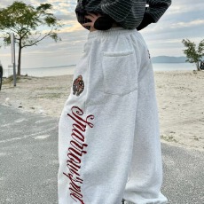 批发美式情侣装复古侧边字母刺绣休闲卫裤<b class='q'>男</b>女宽松直筒阔腿长裤潮ins