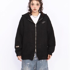 批发新款复古小香风连帽拉链开<b class='q'>衫</b>卫衣男女宽松小众休闲外套上衣