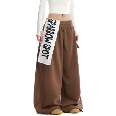 批发纯棉复合美式复古字母拼布阔腿卫裤<b class='q'>男</b>女宽松休闲直筒垂感长裤