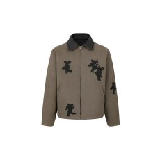 批发美式复古小熊刺绣翻领夹克男女春秋季设计感宽松中性风休闲外套