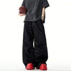 批发小众高级感<b class='q'>潮</b>牌痞帅炸街裤子男女款美式设计感宽松垂坠牛仔裤情侣