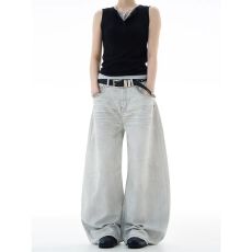 批发美式复古水洗cleanfit牛仔裤男女春秋情侣宽松休闲直筒阔腿长裤子