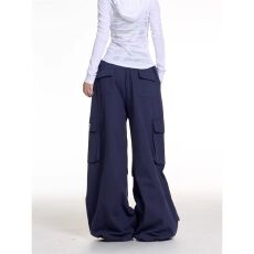 批发ins松紧腰抽绳拼色多口袋休闲裤<b class='q'>潮</b>流新款文艺时尚慵懒原宿百搭