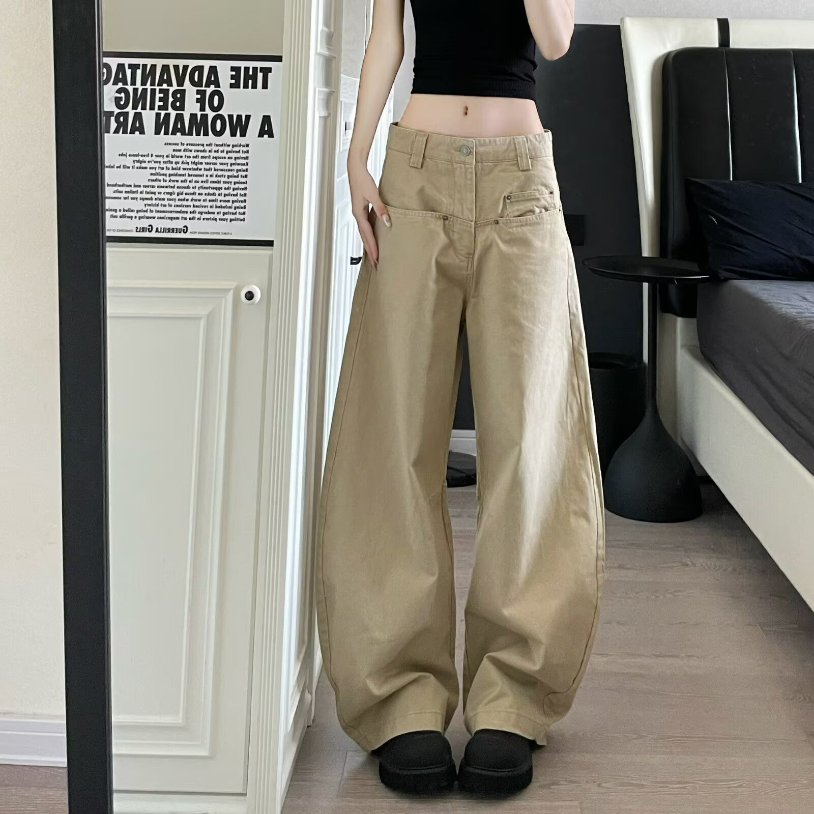 워시 물 마 오래된 3 차원 자르기 모통이 칼 청바지 문예 일본식 패션 미니멀리즘 새로운 ins 트렌드 인기