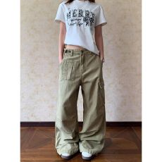 批发褶皱多口袋水洗工装裤原宿文艺简约时尚新款流行气质慵懒ins<b class='q'>潮</b>流