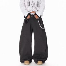 批发原版布料原版做工春季131服饰拼接弯刀西裤女<b class='q'>男</b>宽松阔腿休闲裤