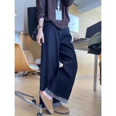 批发大码复古深蓝色<b class='q'>牛仔裤</b>女春季胖mm梨形身材宽松高腰<b class='q'>显瘦</b>直筒阔腿裤