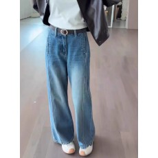 批发大码复古蓝色<b class='q'>牛仔裤</b>女春季胖mm梨形身材宽松高腰<b class='q'>显瘦</b>直筒阔腿裤子