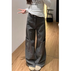 批发美式复古阔腿工<b class='q'>装</b><b class='q'>裤</b>女春<b class='q'>夏季</b>新款胖妹妹mm梨型身材宽松显瘦休闲<b class='q'>裤</b>